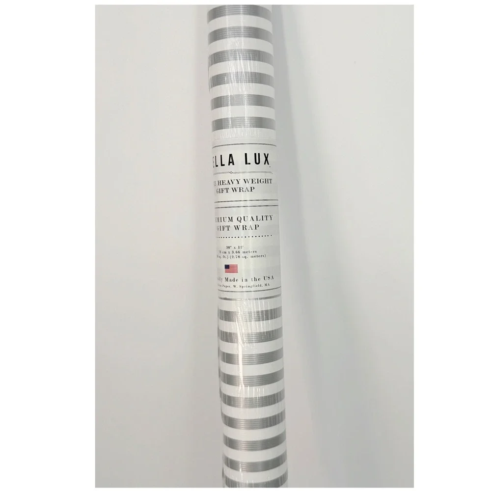Bella Lux Silver White Striped Heavy Weight Gift Wrap 30 SqFt Party Chic 109-13